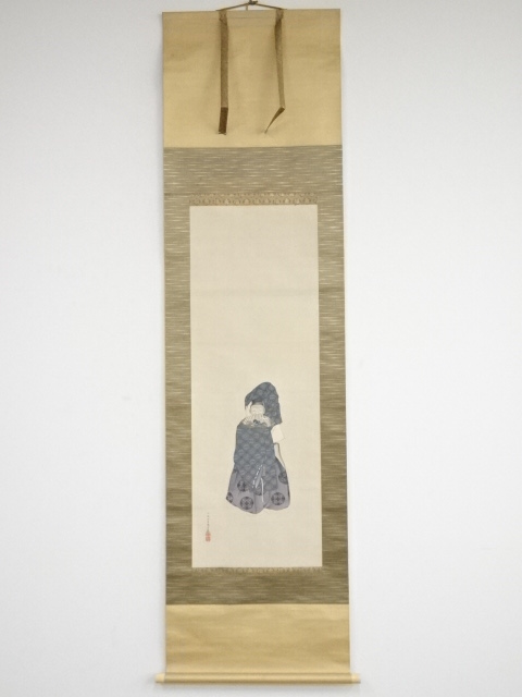 道具 ] - 道具 大正～昭和頃 半僊筆 翁 肉筆絹本掛軸（保護箱）□z